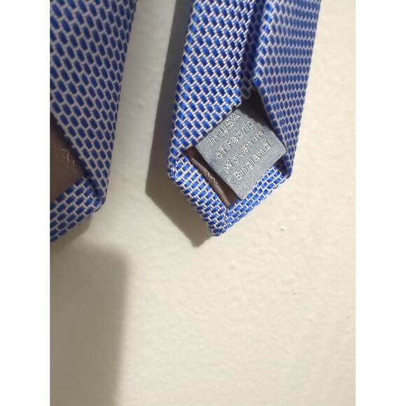 Hickey Freeman Mens Tie Blue Geometric Block Pattern - Picture 6 of 8